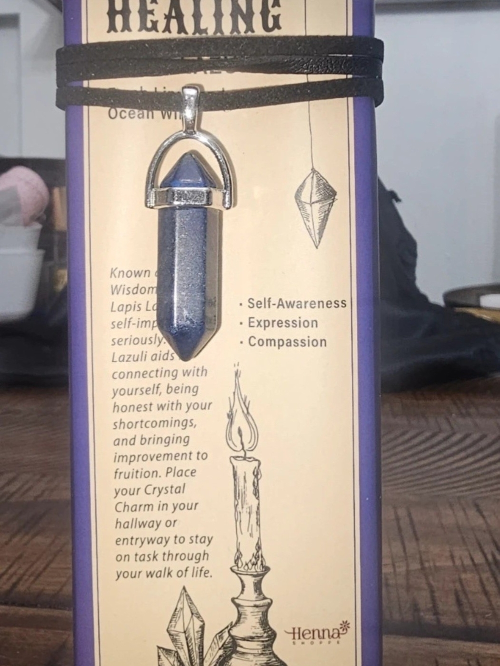 Healing Lapis Lazuli Crystal Pendant Necklace & Candle- Henna Shoppe